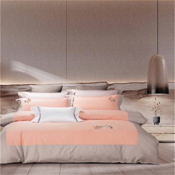 New 100s solid color embroidered long-staple cotton four-piece set 1.5m bed sheet style four-piece set