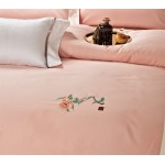 New 100s solid color embroidered long-staple cotton four-piece set 1.5m bed sheet style four-piece set