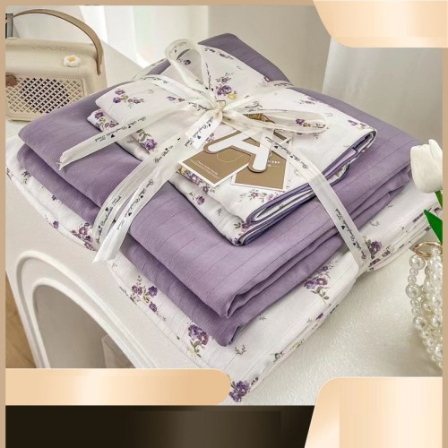 Class a pure cotton double-layer yarn bed four-piece set student dormitory three-piece quilt cover bed sheet Nantong