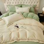 260GA high luxury panda embroidered fully matted milk velvet thickened anti-static quilt cover sheet and fitted sheet