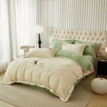 260GA high luxury panda embroidered fully matted milk velvet thickened anti-static quilt cover sheet and fitted sheet