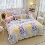 2022 new Korean version of active printing lace bed sheets bed skirt nylon cotton thickened brushed four-piece set Defei rabbit