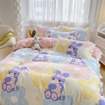 2022 new Korean version of active printing lace bed sheets bed skirt nylon cotton thickened brushed four-piece set Defei rabbit