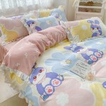 2022 new Korean version of active printing lace bed sheets bed skirt nylon cotton thickened brushed four-piece set Defei rabbit