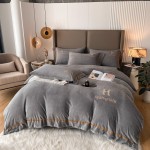 2022 new thickened milk velvet embroidery H four-piece set light gray