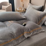 2022 new thickened milk velvet embroidery H four-piece set light gray